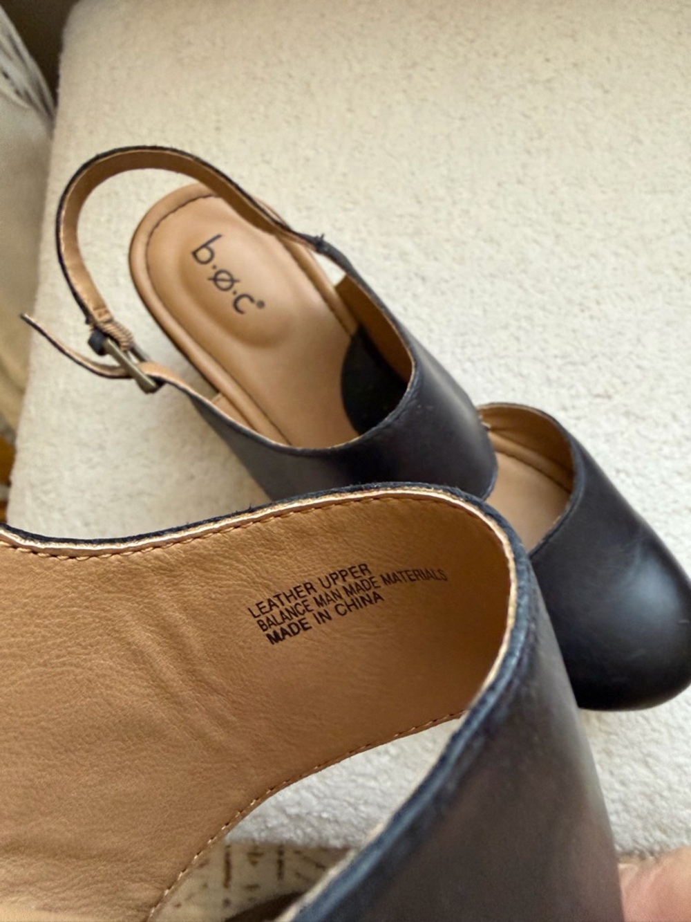 b.o.c. Black Leather Wedge Slingback Mary Jane - Picture 5 of 12